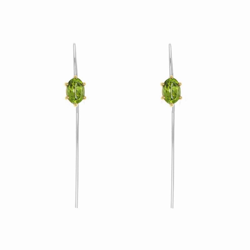 9ct Yellow Gold Sterling Silver Peridot Stepping Stones 4x7mm Oval Claw Set Hook Earrings