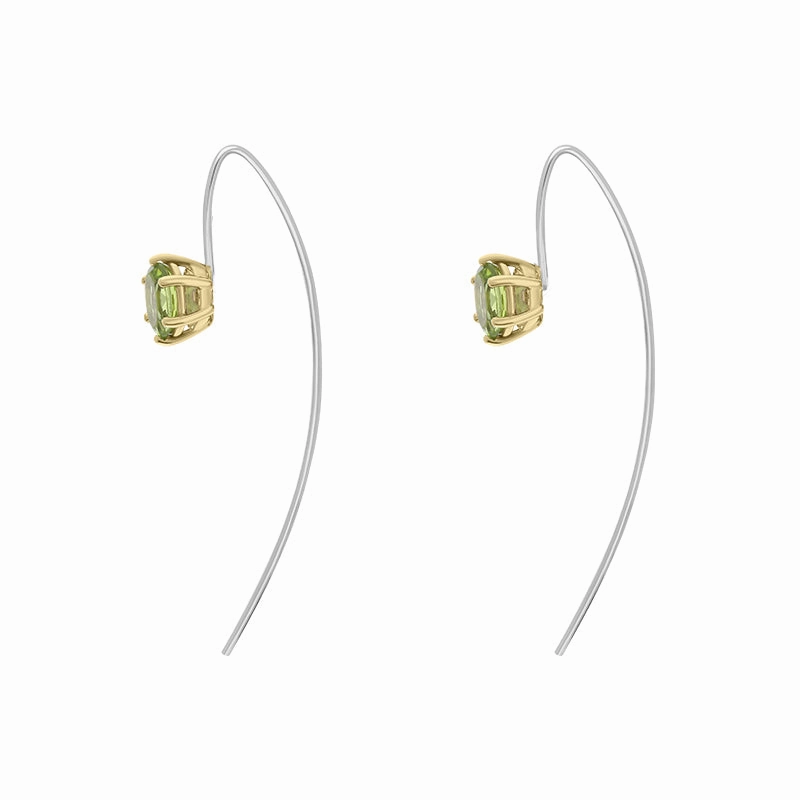 9ct Yellow Gold Sterling Silver Peridot Stepping Stones 4x7mm Oval Claw Set Hook Earrings