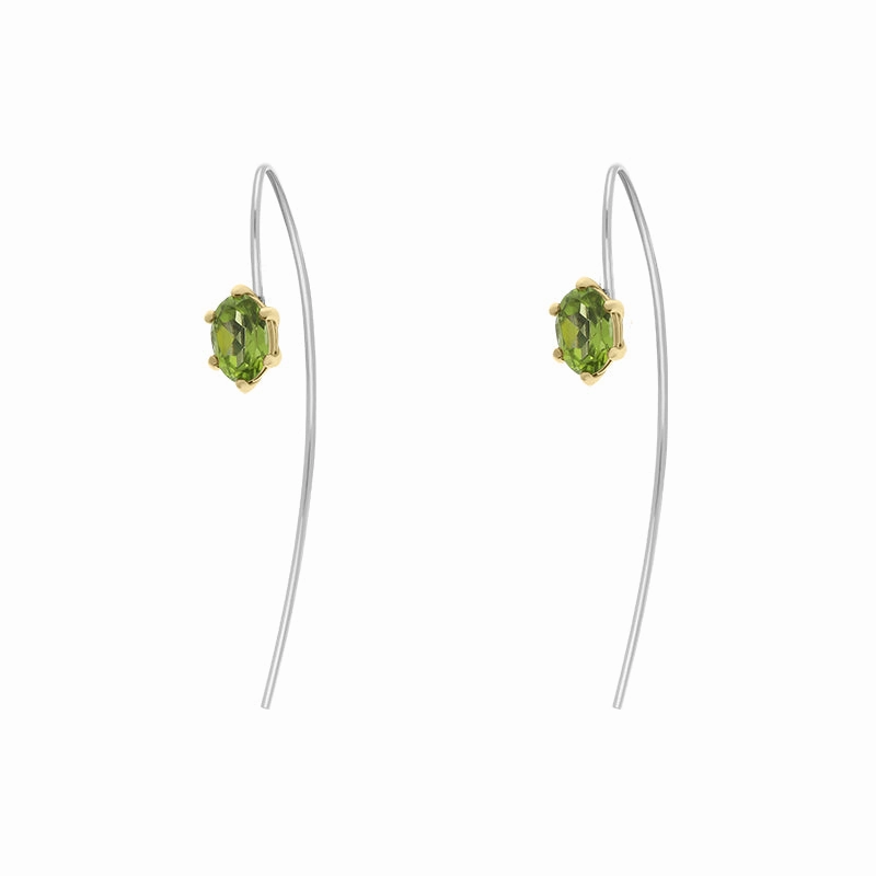 9ct Yellow Gold Sterling Silver Peridot Stepping Stones 4x7mm Oval Claw Set Hook Earrings
