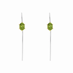 9ct Yellow Gold Sterling Silver Peridot Stepping Stones 4x7mm Oval Claw Set Hook Earrings