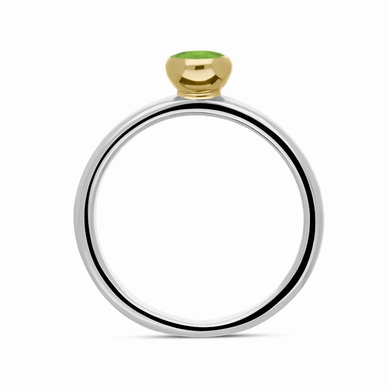 9ct Yellow Gold Sterling Silver Peridot Stepping Stones 5mm Round Bezel Set Ring