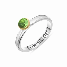 9ct Yellow Gold Sterling Silver Peridot Stepping Stones 5mm Round Bezel Set Ring