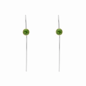 9ct Yellow Gold Sterling Silver Peridot Stepping Stones 5mm Round Hook Earrings