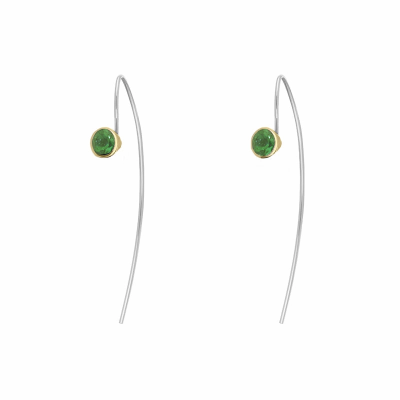 9ct Yellow Gold Sterling Silver Peridot Stepping Stones 5mm Round Hook Earrings