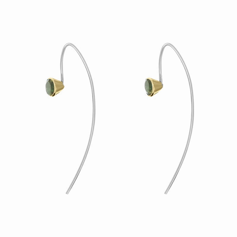 9ct Yellow Gold Sterling Silver Peridot Stepping Stones 5mm Round Hook Earrings