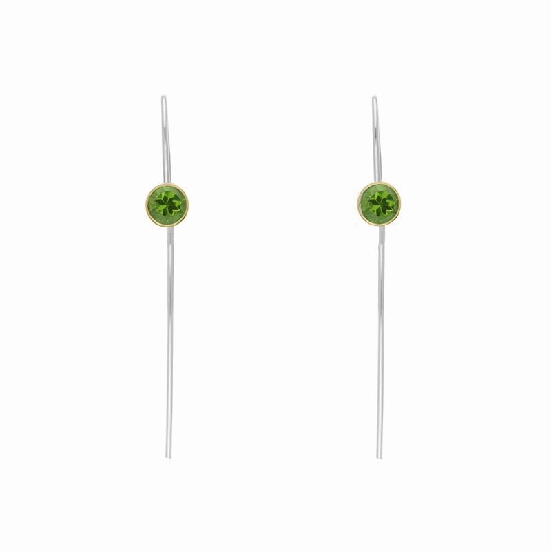 9ct Yellow Gold Sterling Silver Peridot Stepping Stones 5mm Round Hook Earrings