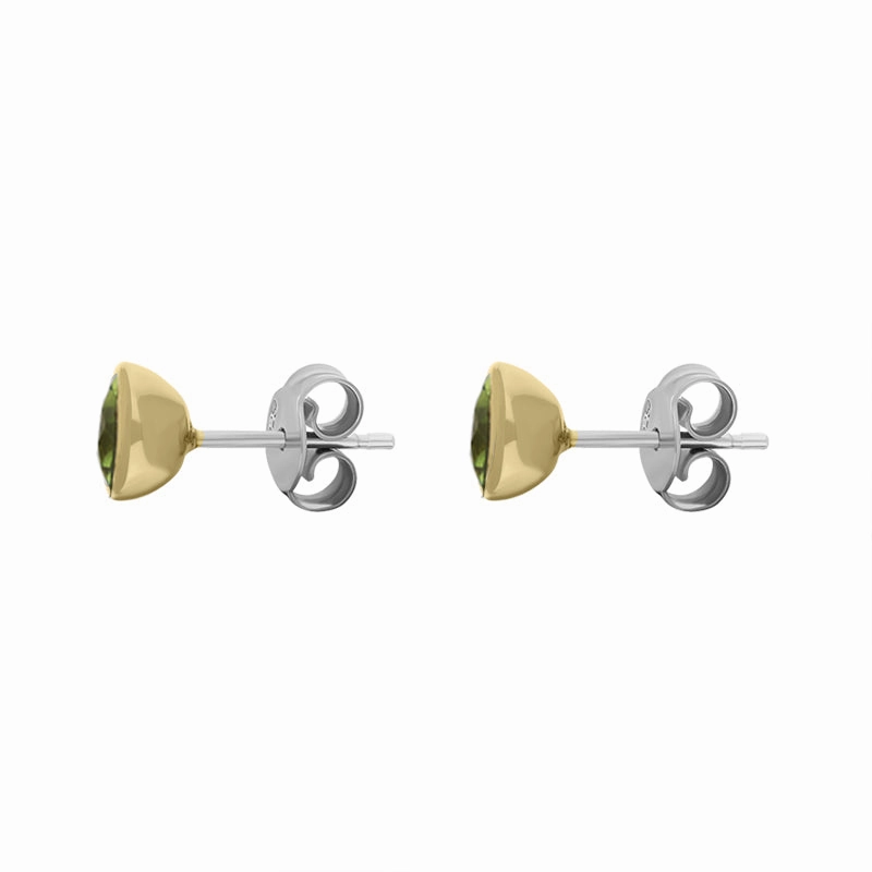 9ct Yellow Gold Sterling Silver Peridot Stepping Stones Round Stud Earrings