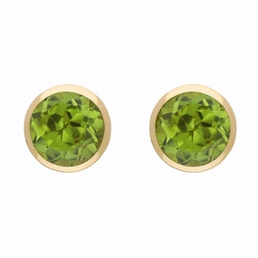 9ct Yellow Gold Sterling Silver Peridot Stepping Stones Round Stud Earrings