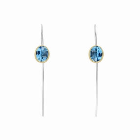 9ct Yellow Gold Sterling Silver Topaz Stepping Stones 6x8mm Oval Hook Earrings