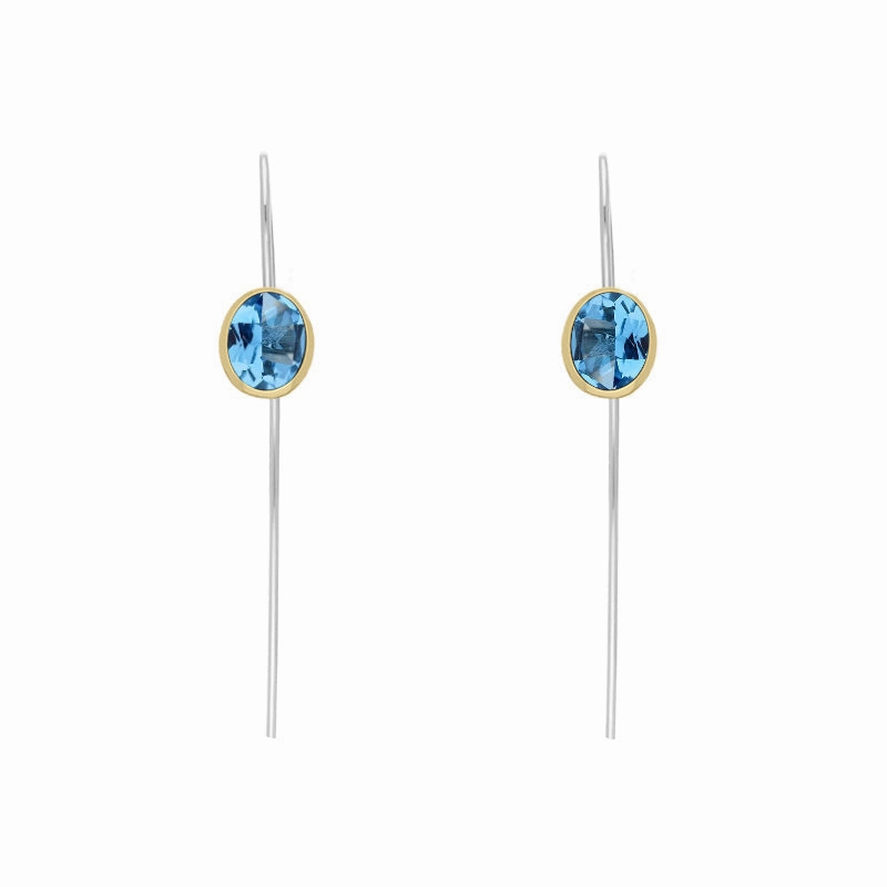 9ct Yellow Gold Sterling Silver Topaz Stepping Stones 6x8mm Oval Hook Earrings