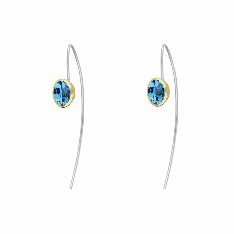 9ct Yellow Gold Sterling Silver Topaz Stepping Stones 6x8mm Oval Hook Earrings