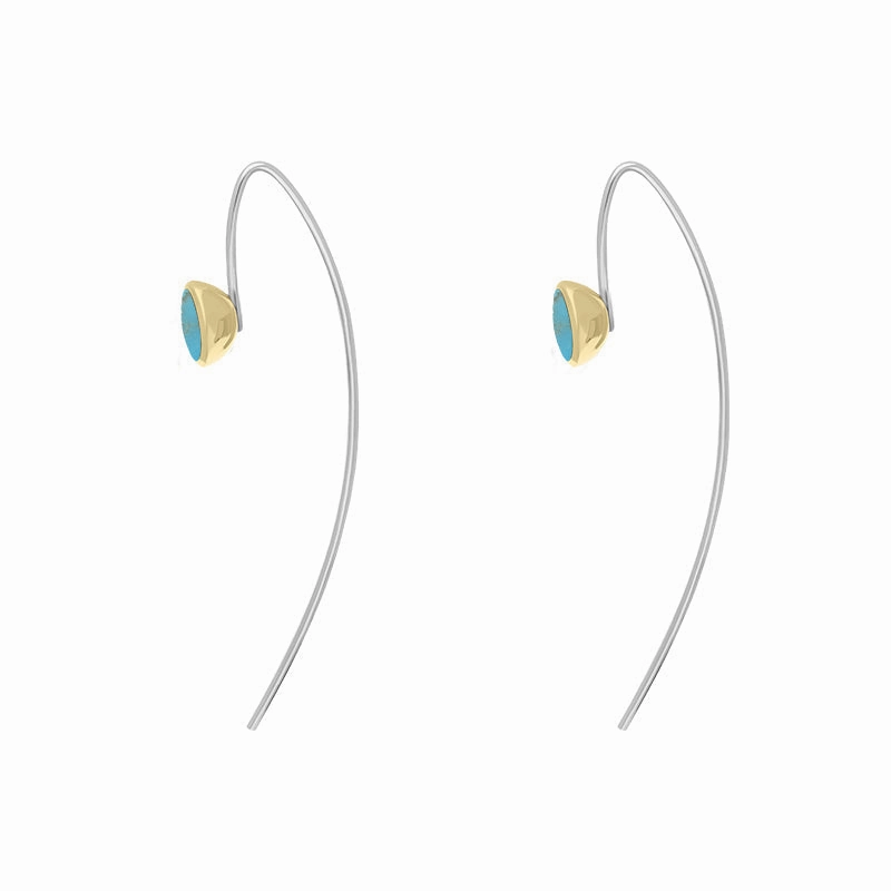9ct Yellow Gold Sterling Silver Turquoise Stepping Stones 5mm Round Hook Earrings