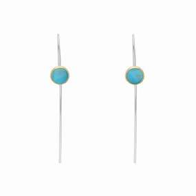 9ct Yellow Gold Sterling Silver Turquoise Stepping Stones 5mm Round Hook Earrings