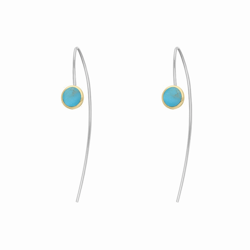 9ct Yellow Gold Sterling Silver Turquoise Stepping Stones 5mm Round Hook Earrings