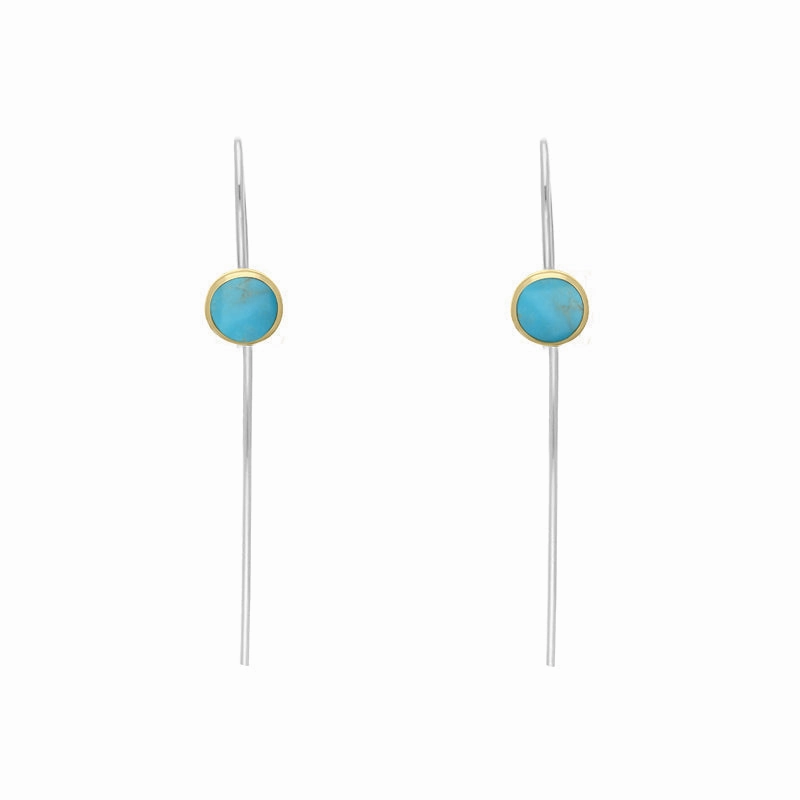 9ct Yellow Gold Sterling Silver Turquoise Stepping Stones 5mm Round Hook Earrings
