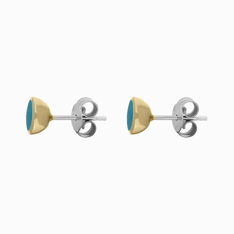 9ct Yellow Gold Sterling Silver Turquoise Stepping Stones Round Stud Earrings