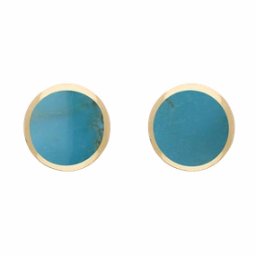 9ct Yellow Gold Sterling Silver Turquoise Stepping Stones Round Stud Earrings