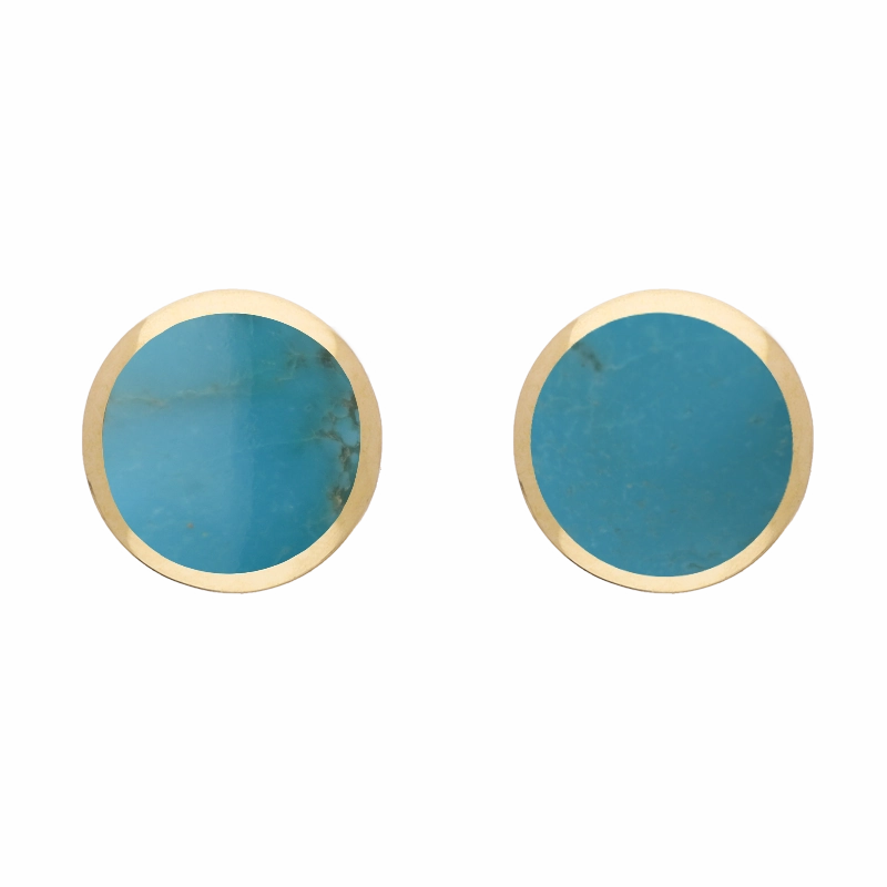 9ct Yellow Gold Sterling Silver Turquoise Stepping Stones Round Stud Earrings