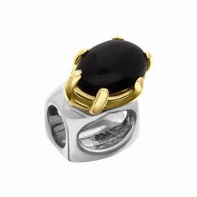 9ct Yellow Gold Sterling Silver Whitby Jet Stepping Stones 4x7mm Oval Claw Set Charm D
