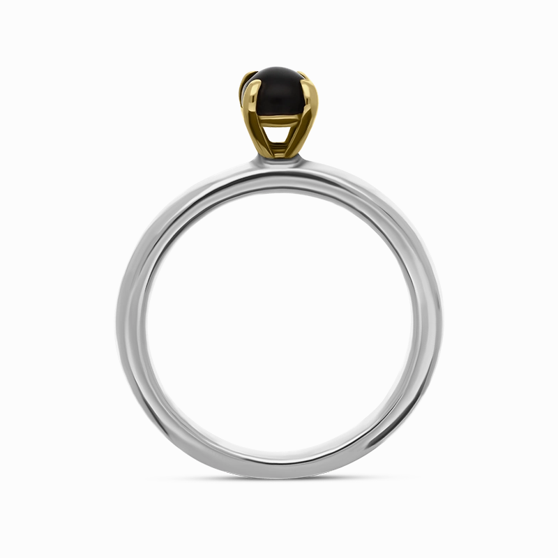 9ct Yellow Gold Sterling Silver Whitby Jet Stepping Stones 5mm Round Claw Set Ring D