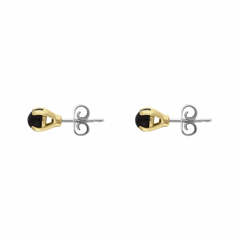 9ct Yellow Gold Sterling Silver Whitby Jet Stepping Stones 5mm Round Claw Set Stud Earrings D