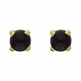 9ct Yellow Gold Sterling Silver Whitby Jet Stepping Stones 5mm Round Claw Set Stud Earrings D