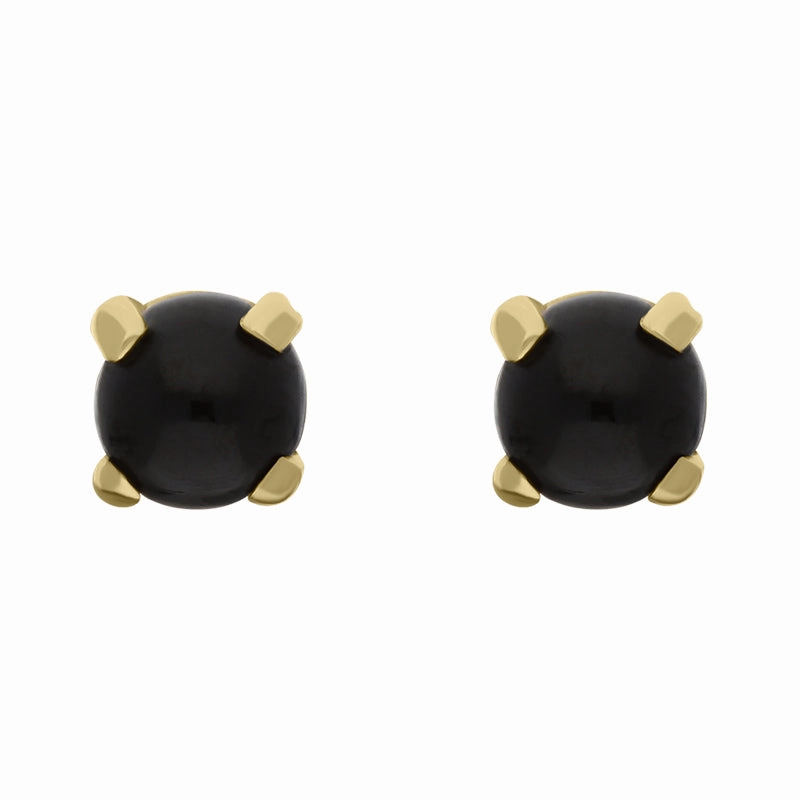 9ct Yellow Gold Sterling Silver Whitby Jet Stepping Stones 5mm Round Claw Set Stud Earrings D