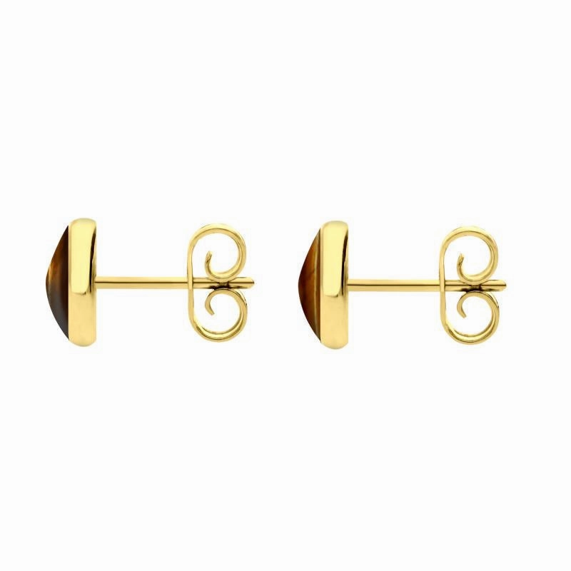 9ct Yellow Gold Tigers Eye 6mm Classic Medium Round Stud Earrings