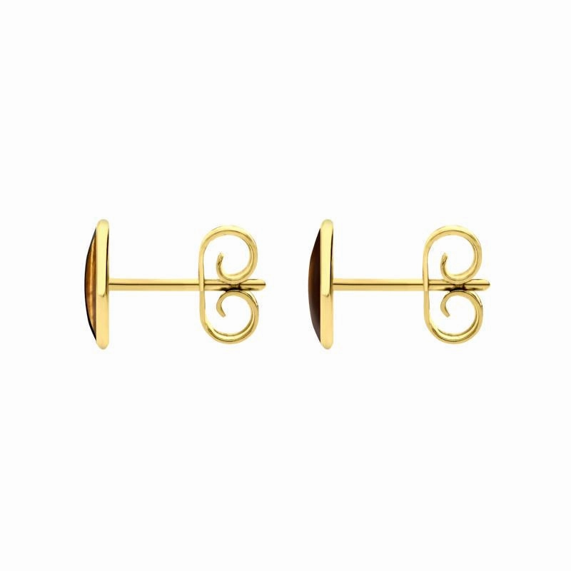 9ct Yellow Gold Tigers Eye 8 x 6mm Classic Medium Oval Stud Earrings