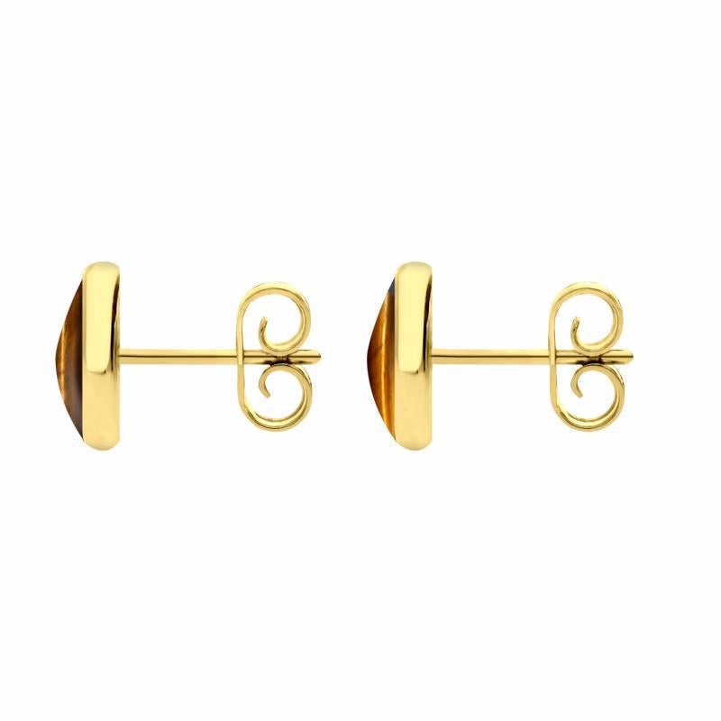 9ct Yellow Gold Tigers Eye 8mm Classic Large Round Stud Earrings