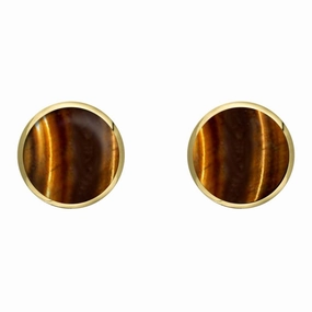 9ct Yellow Gold Tigers Eye 8mm Classic Large Round Stud Earrings