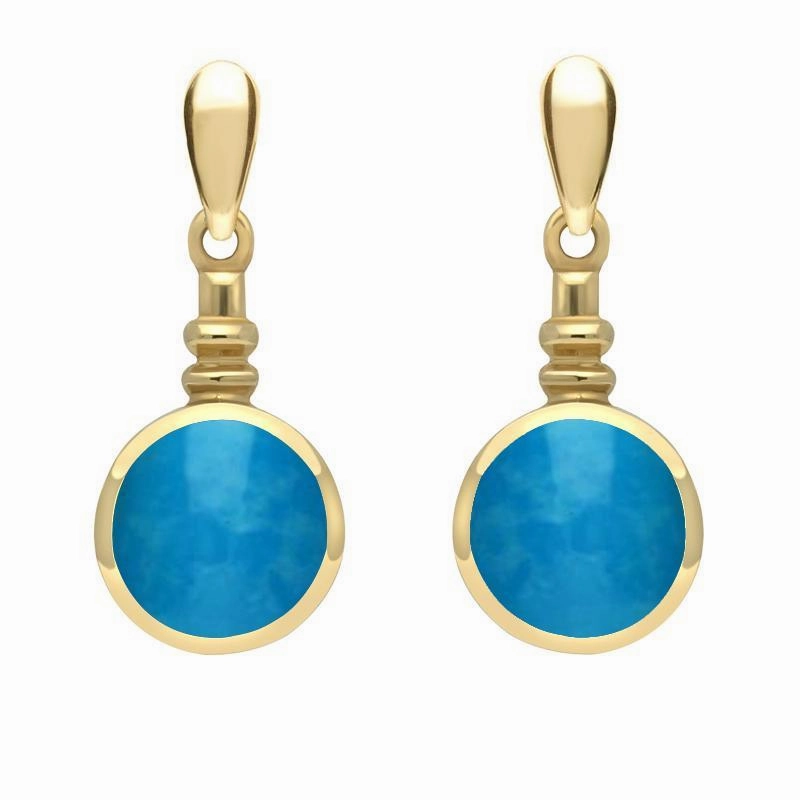 9ct Yellow Gold Turquoise Bottle Top Drop Earrings