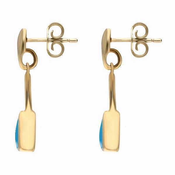 9ct Yellow Gold Turquoise Curved Triangle Drop Earrings
