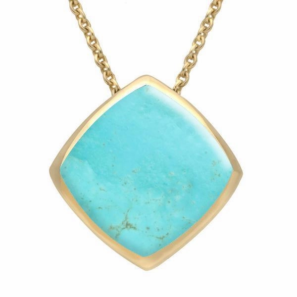 9ct Yellow Gold Turquoise Cushion Necklace