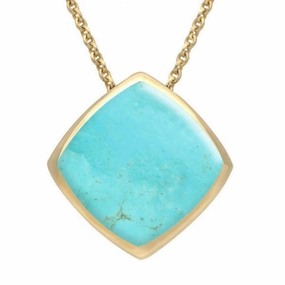 9ct Yellow Gold Turquoise Cushion Necklace