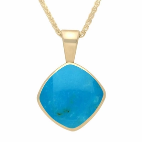 9ct Yellow Gold Turquoise Cushion Shaped Necklace