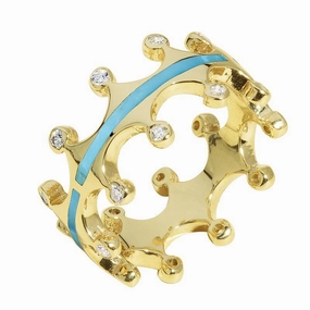 9ct Yellow Gold Turquoise Diamond Tiara Double Band Ring
