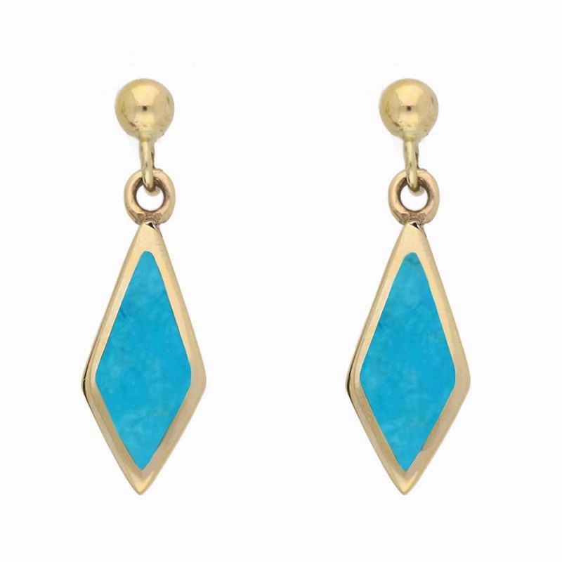 9ct Yellow Gold Turquoise Dinky Diamond Drop Earrings