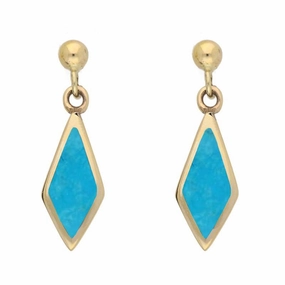 9ct Yellow Gold Turquoise Dinky Diamond Drop Earrings