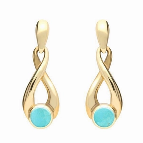 9ct Yellow Gold Turquoise Eternity Loop Drop Earrings