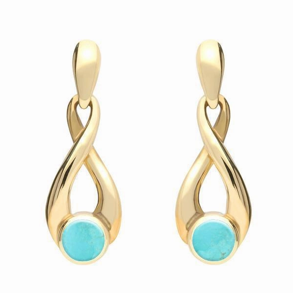 9ct Yellow Gold Turquoise Eternity Loop Drop Earrings