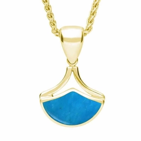 9ct Yellow Gold Turquoise Fan Shaped Necklace