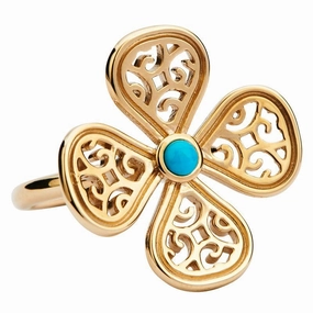 9ct Yellow Gold Turquoise Flore Four Petal Filigree Ring