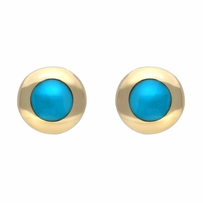 9ct Yellow Gold Turquoise Framed Round Stud Earrings