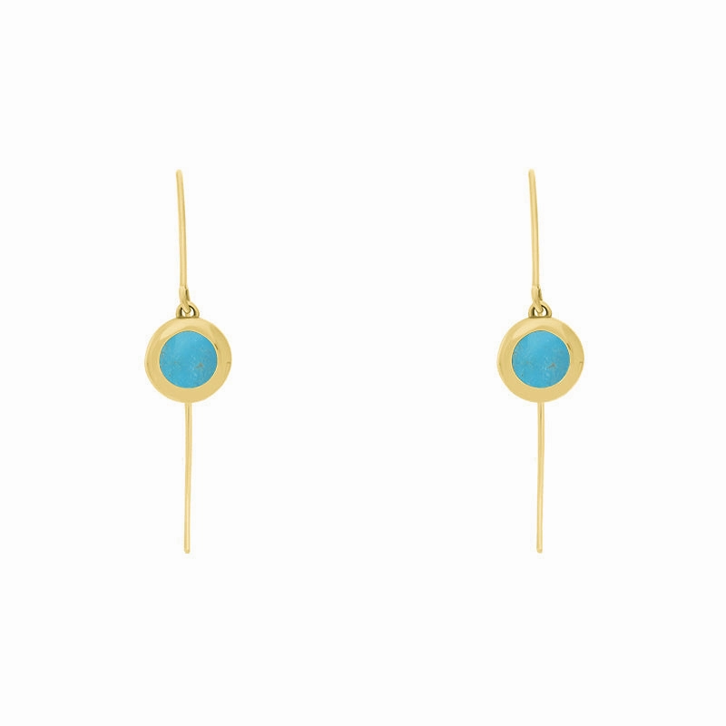9ct Yellow Gold Turquoise Heart Disc Drop Earrings