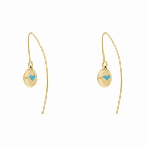 9ct Yellow Gold Turquoise Heart Disc Drop Earrings