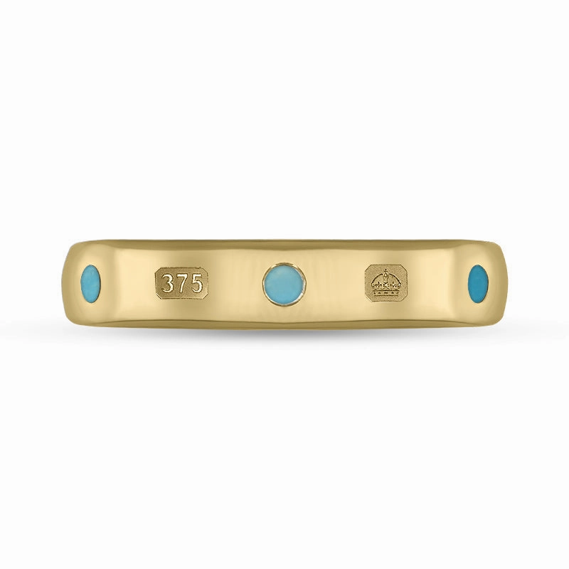 9ct Yellow Gold Turquoise King's Coronation Hallmark 4mm Ring D