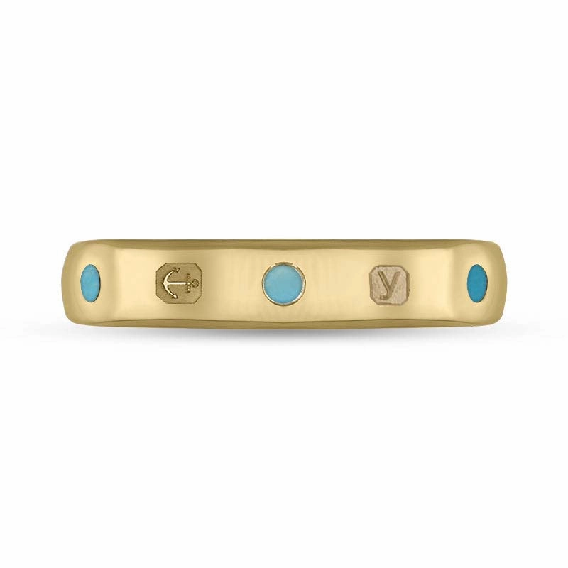 9ct Yellow Gold Turquoise King's Coronation Hallmark 4mm Ring D
