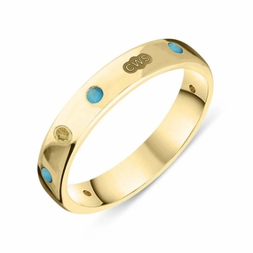 9ct Yellow Gold Turquoise King's Coronation Hallmark 4mm Ring D