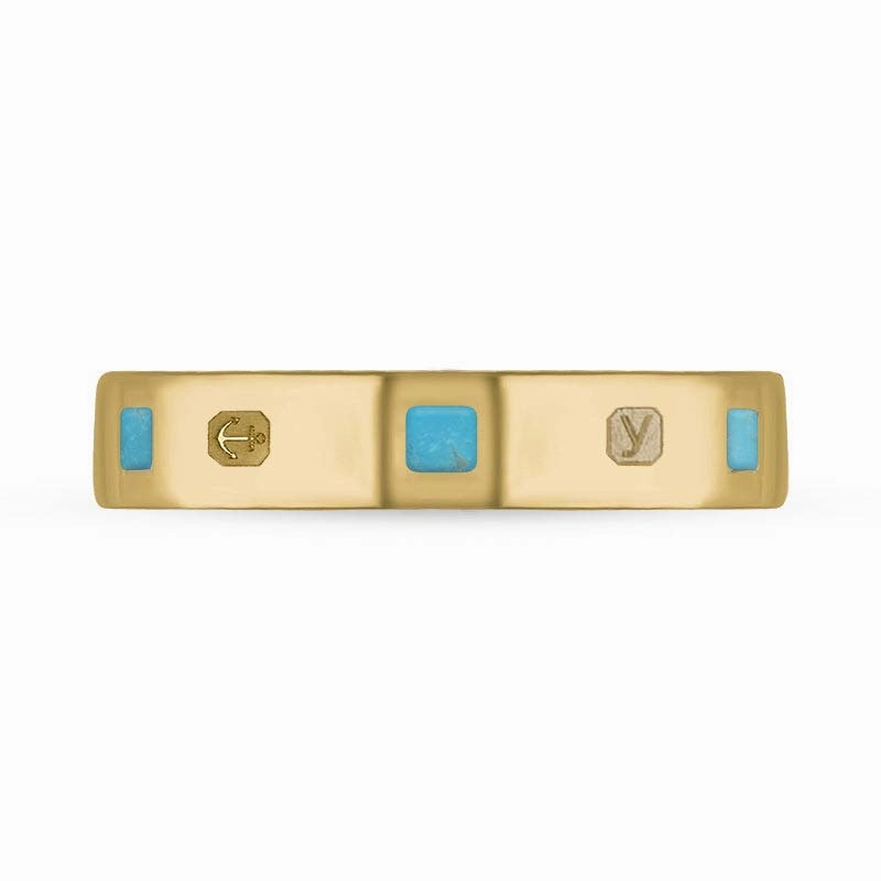 9ct Yellow Gold Turquoise King's Coronation Hallmark Princess Cut 4mm Ring D